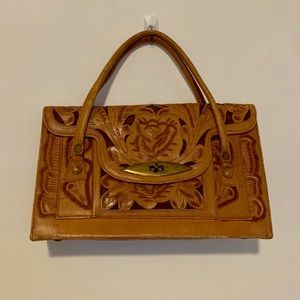 Vintage Hand Tooled Genuine Leather Bag Mexico